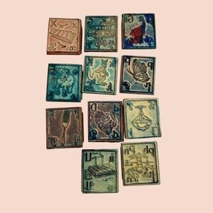 Lot of 11 Vintage Wood Mounted Stamps